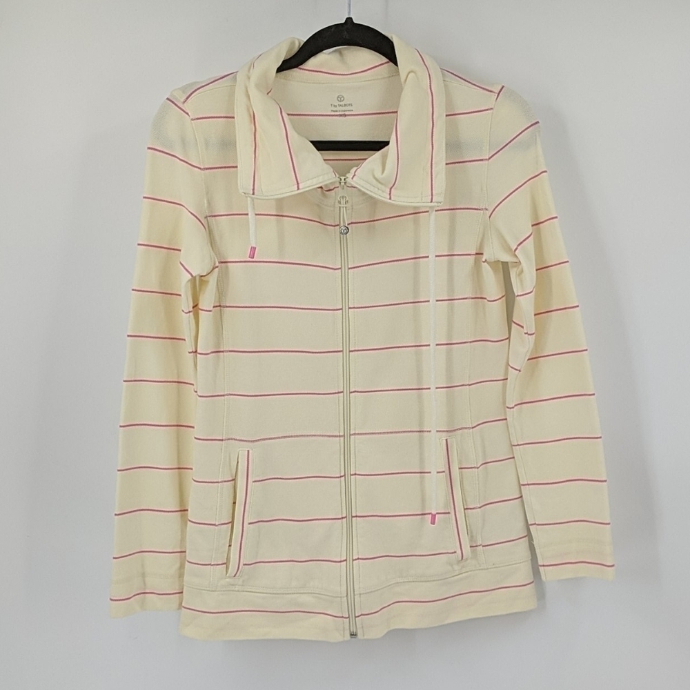 T by TALBOTS Zip Up Striped Top